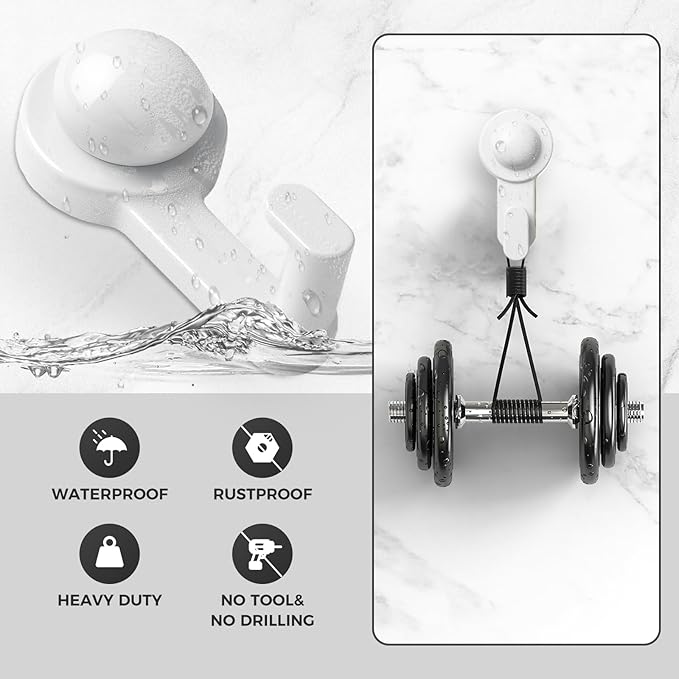 WingWider Shower Hooks for Inside Shower,No-Drill Removable&Reusable Towel Hooks for Bathroom,Heavy Duty Suction Cup Hooks for Glass Window,2 Pack(White)