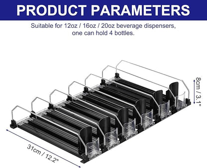 uxcell 6pcs Soda Can Organizer for Refrigerator, Self-Pushing Drink Organizer for Fridge, Width Adjustable Drink Dispenser Beverage Pusher For Pantry Vending Machine, Black