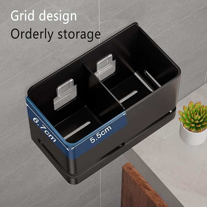 YESENT Aluminum Electric Toothbrush Holder - Bathroom Wall Mounted Toothbrush Holder (Black, Double Slot)