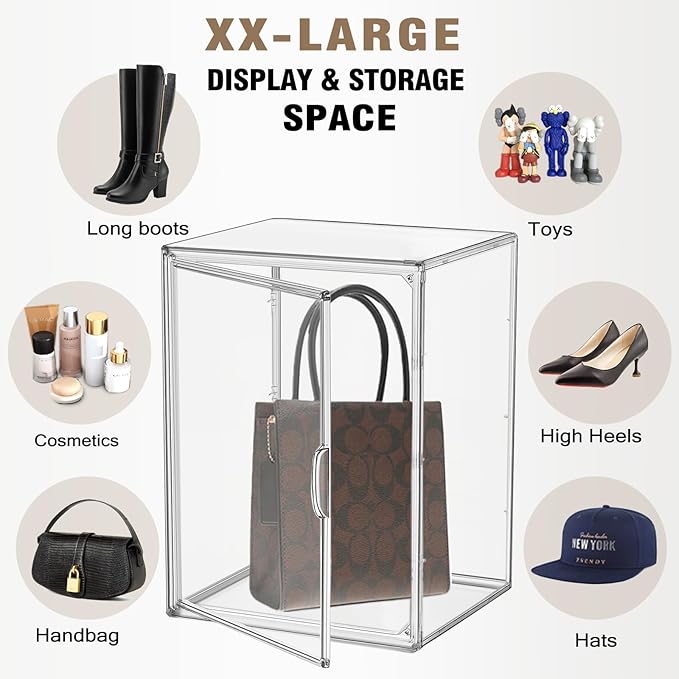 EZJOB XX-Large Clear Handbag Storage Organizer for Closet Acrylic Display Case Clear Purse Organizer 15 x 12 Inch Plastic Storage Box for Boots, Big Tote Bag, Collectibles, Cosmetic, 2 Pack