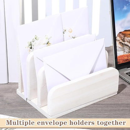 Wooden Mail Holder 3 Slots Mail Organizer for Desk Wood File Paper Letter Sorter for Letter Envelope Filing Cell Phone Document Storage, Organizer Tray for Office and Home (White)