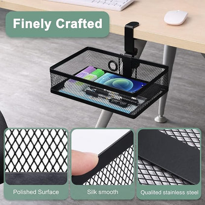 ROSLINE Under Desk Storage Organizer, Clamp on Drawer Basket, Hanging Storage, Mount Tray, Suitable for Multiple Scenes (Black)