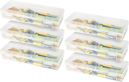 IRIS USA Pencil Case Boxes, 6-Pack, |Made in USA|, Plastic Bead Organizing Containers with Snap Lid for Arts, Crafts, Ephemera, Stickers, & Dance Cheer, Clear - Large