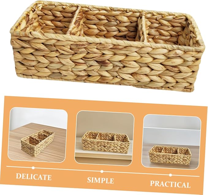 Woven Section Storage Basket Handwoven Organizer for Kitchen Cutlery Office Supplies Bathroom Essentials Compact Stylish Desktop Storage