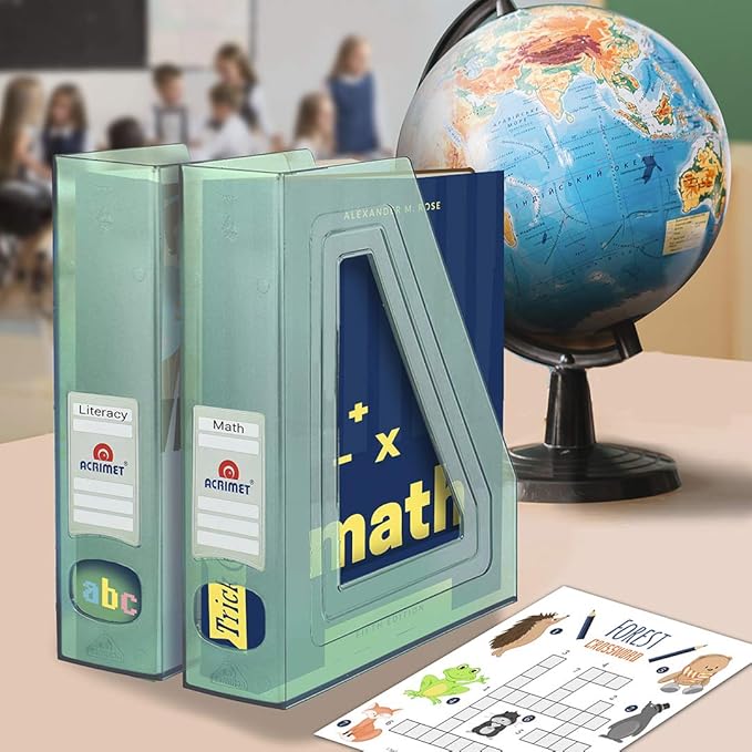 Acrimet Magazine File Holder – Vertical Rack for Documents, Folders and Mail, Durable Plastic Desk Organizer for Office & Home, Clear Green (2 Pack)