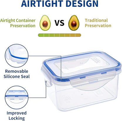 KIGI 6 Pack 6OZ 17OZ Mixed Size Airtight Plastic Food Storage Containers Set Rectangular Small Bento Box Storage Boxes