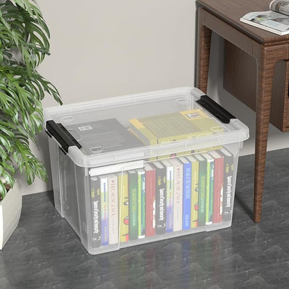 Aninhao 50 Quart Clear Latching Storage Box Bins, 4 Packs, Large Plastic Storage Boxes with Wheels