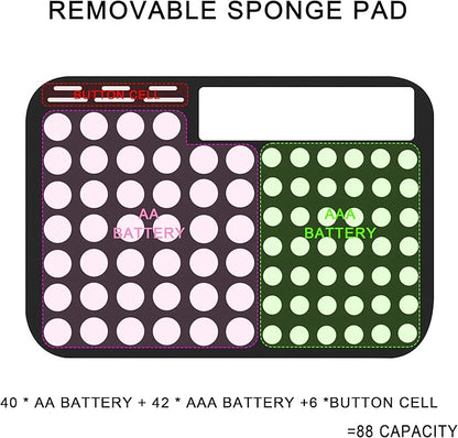 Battery Storage Case for AA AAA Button Cells, Battery Organizer Case, for 3 Batteries Variety Pack 88 Batteries Mesh Bag (Batteries Not Included) (BLACK)