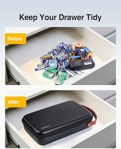 Luxtude Battery Organizer Storage Case with Tester, Hard Batteries Storage Holds 102, Portable Batteries Case Organizers, Drawer Caddy & Daddy (Black)