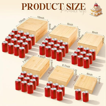 6 Pcs Bamboo Buffet Risers, Large Food Risers for Buffet Table, Cake Cupcake Display Stand Cube Box for Wedding Party Catering Dessert Jewelry Collectibles Home Decor, 10" 9" 8" 7.5" 6.7" 6"