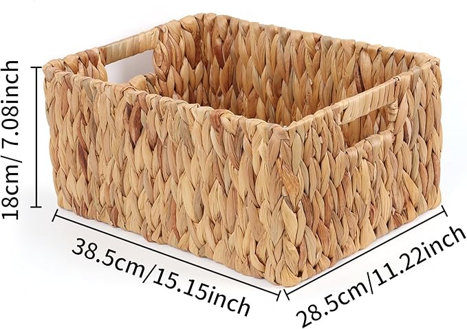 FEIALNDUO Wicker Shelf Baskets, Woven Storage Bins for Shelves Pantry Organizers and Storage with Handles Home Decor (Natural, 15"D x 11"W x 7"H)