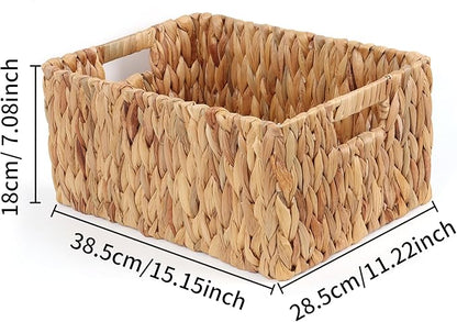 FEIALNDUO Wicker Shelf Baskets, Woven Storage Bins for Shelves Pantry Organizers and Storage with Handles Home Decor (Natural, 15"D x 11"W x 7"H)