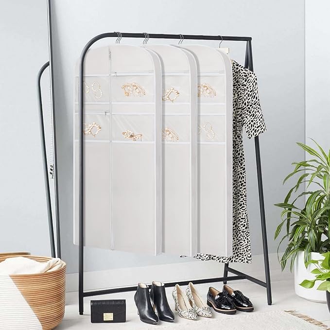 65" Garment Bag for Travel for Hanging Clothes Storage Hanging Suit Cover with Zipper and Accessory Storage for Coats, Dresses, Suits
