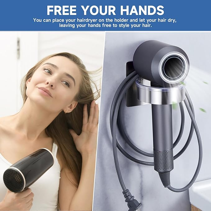 Oukimly Hair Dryer Holder Wall Mounted, Blow Dryer Holder, Hair Tool Organizer for Hair Dryer Storage Hanger, Adhesive Hairdryer Holder for Bathroom Barber Shop (Silver)