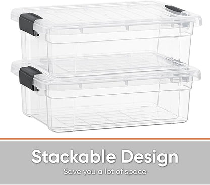 Superio Clear Storage Bins with Lids, 3 Quart BPA Free Plastic Containers, Transparent Boxes for Organizing, Stackable Crates, Organizer Totes for Home, Office, School, and Dorm