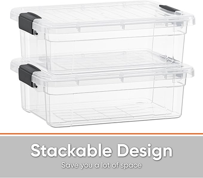 Superio Clear Storage Bins with Lids, 14.7 Quart BPA Free Plastic Containers, Transparent Boxes for Organizing, Stackable Crates, Organizer Totes for Home, Office, School, and Dorm