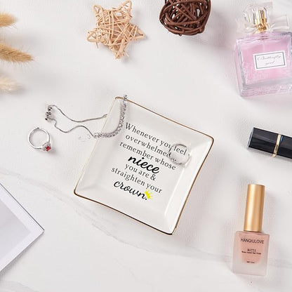 Spegiffu Niece Gifts from Auntie - Jewelry Dish Tray - 'When You Feel Overwhelmed...Straighten Your Crown', Birthday, Mother's Day, Christmas, Valentine's, Wedding, Graduation