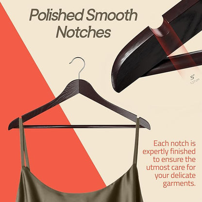 Cherry Wooden Hangers 10 Pack – Heavy-Duty with 360° Swivel Hook, Non-Slip, Pants Bar & Shoulder Grooves - Wooden Hangers for Suits, Jackets, Dresses & Camisoles, Space-Saving and Smooth Finish
