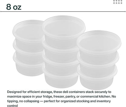 ProTakeOut 8oz [50 set] Heavy Duty Plastic Deli Container | BPA-Free Food Storage with Airtight Leak‑Proof Lids | Microwave, Freezer & Dishwasher Safe – Stackable, Bulk Reusable Soup & Meal Prep Tub
