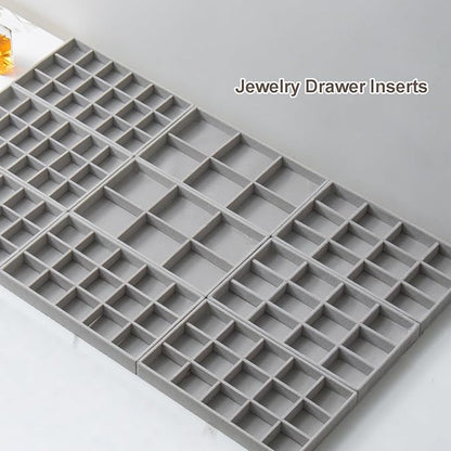 SPAKOWN Jewelry Organizer for Drawer Set of 9, Velvet Jewelry Tray Stackable Jewelry Organizer Display Trays Divided Earring Storage Containers (Grey)