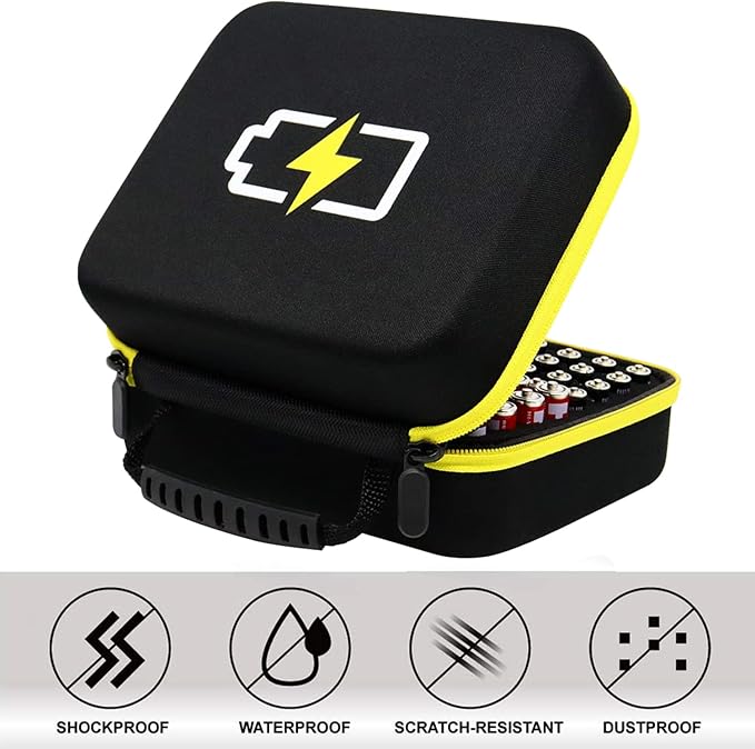 Battery Organizer Case- Hard Storage Box Bag Holder - Holds 60+ Batteries AA AAA C D 9V Tester BT-168 (Batteries are Not Included)