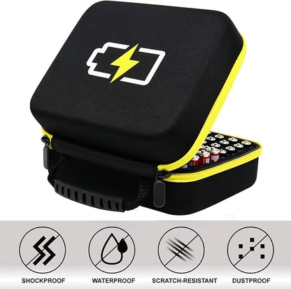 Battery Organizer Case- Hard Storage Box Bag Holder - Holds 60+ Batteries AA AAA C D 9V Tester BT-168 (Batteries are Not Included)
