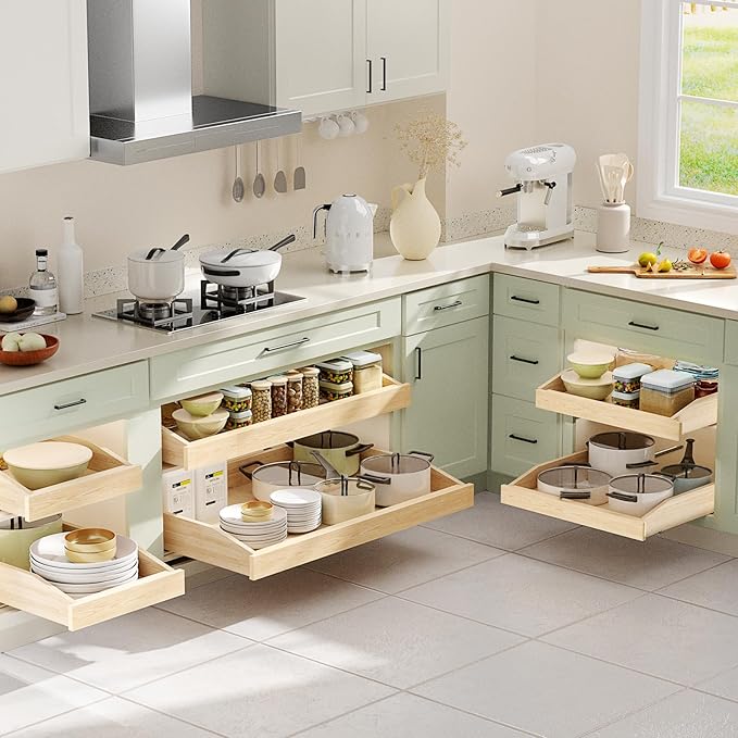 ROOMTEC Pull Out Cabinet Drawer for Kitchen Cabinets 25.5" W x 21" D, Pull Out Cabinet Organizer, Bottom Assembly, Requires At Least 26.5” Cabinet Opening, 2PCS