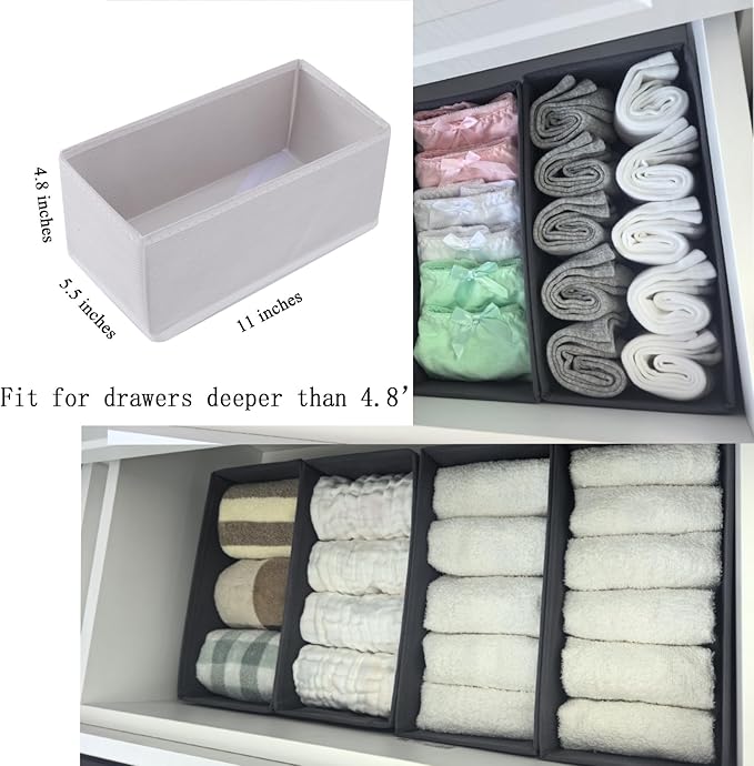 Drawer Organizer Set of 3 Pack White, 11"x5.5"x4.8" Foldable Fabric Storage Boxes, Underwear Socks Dividers for Dresser Closet Bra Panties Stockings Leggings
