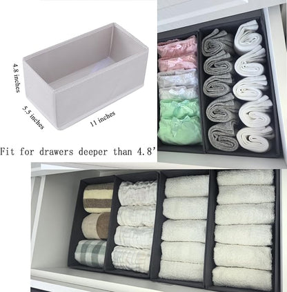 Drawer Organizer Set of 3 Pack White, 11"x5.5"x4.8" Foldable Fabric Storage Boxes, Underwear Socks Dividers for Dresser Closet Bra Panties Stockings Leggings