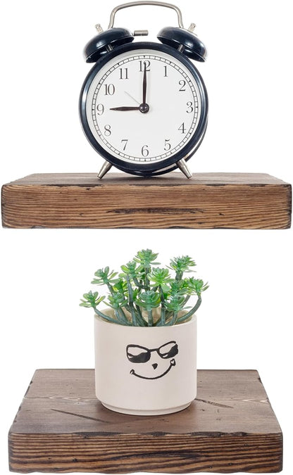 BGMG Small Wood Floating Shelves for Wall 8 inch,Distressed Rustic Wooden Wall Mount Shelves for Bathroom Living Room Bedroom Kitchen Farmhouse Set of 2-8x6.7x1.25 inch- Walnut