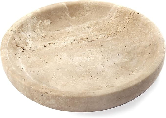 Plukers Small Natural Marble Jewelry Tray Key Plate Holder Dish Trinket Decor Catch All Bowl for Ring Earring Stone Gift for Women Daugther,Beige Travertine