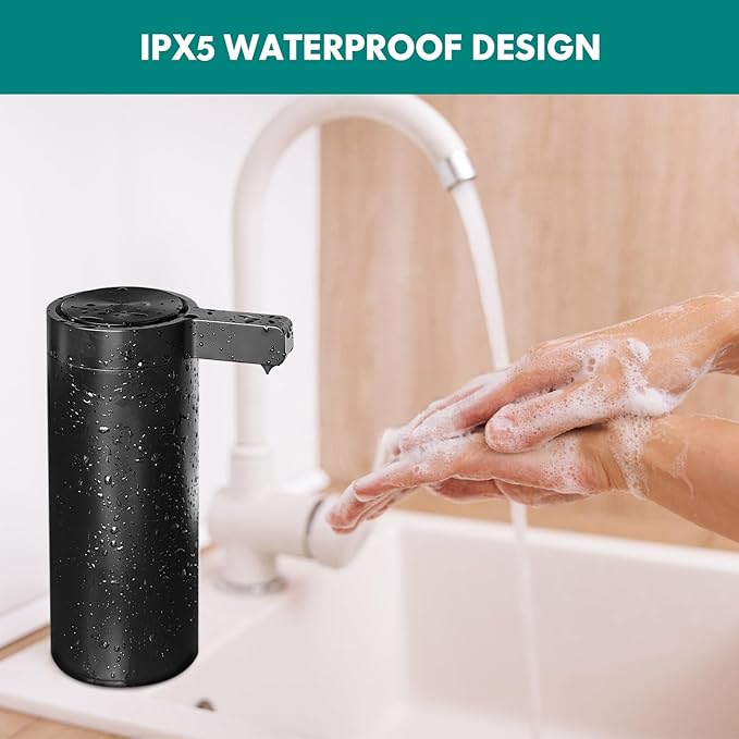 Mamiddle Automatic Soap Dispenser Stainless Steel with Sensor Infrared 9 oz. Soap Dispenser Electric IPX5 Waterproof USB-C Charging Motion Sensor for Kitchen & Bathroom (Black)