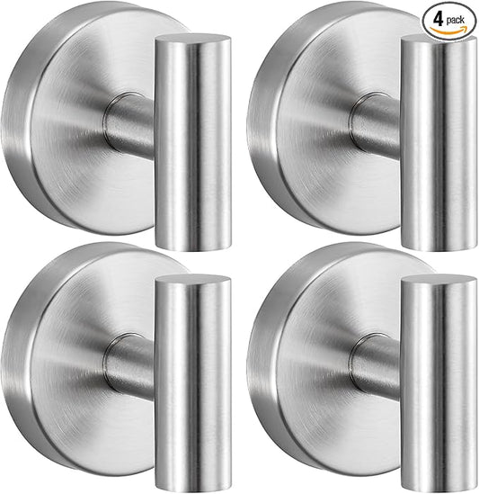 warlve Heavy Duty Reusable Suction Cup Hooks for Shower - No Drill Bathroom/Glass/Mirror/Tiles & Metal Surfaces,and Smooth Non-Porous Surfaces for Towels, Robes, Loofahs (4, Brushed Nickel)