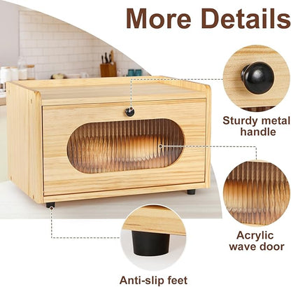 Sunhoo Bread Box for Kitchen Countertop Storage Wooden Breadbox Holder Container Morden Rustic Fresh Bread Keeper Farmhouse Stackable Organizer Bin for Homemade Food Shelf Acrylic Window (Black)