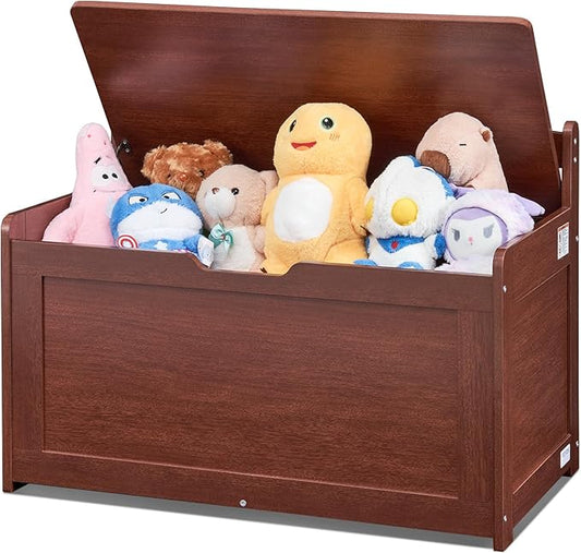 VEVOR Wooden Toy Chest for Kids, Toddler Toy Storage Box with Flip-Top Lid and Safety Hinge, 32.68 x 17.91 x 24.02 Large Kids Storage Bench for Playroom, Bedroom, Living Room or Entryway, Cherry
