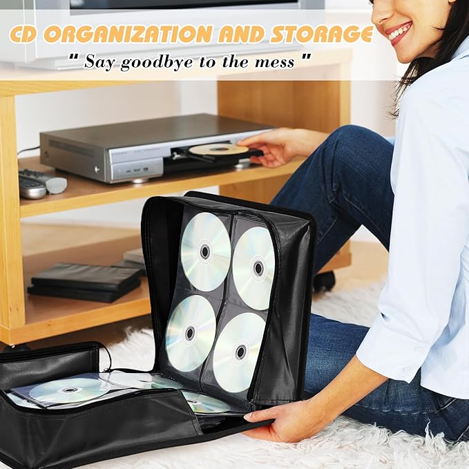 DVD Case CD Storage,384 Capacity CD Cases Holder DVD Storage Case Holders CD DVD Disc Case Storage Wallet Binder for Car Home Office Travel (Black)