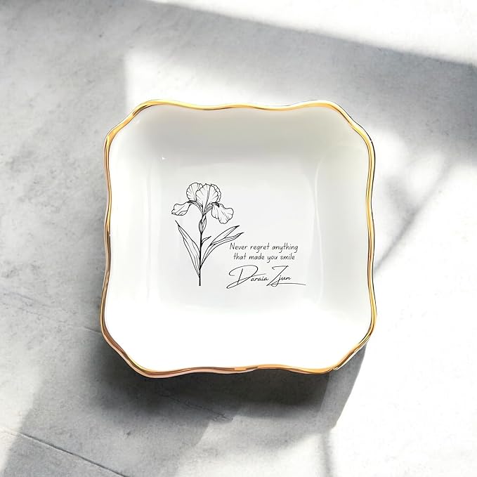 HatafaFurni Custom Ring Dish for Mom, Friends - Personalized Birth Flower Jewelry Dish, Personalized Christmas, Wedding Gifts - Ring Dish Holder, Jewelry Dish, Ceramic Ring Dish