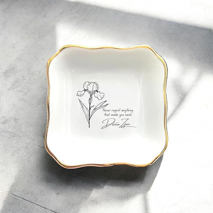 HatafaFurni Custom Ring Dish for Mom, Friends - Personalized Birth Flower Jewelry Dish, Personalized Christmas, Wedding Gifts - Ring Dish Holder, Jewelry Dish, Ceramic Ring Dish