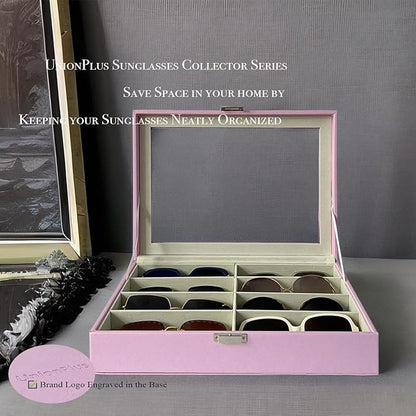 UnionPlus 8-Slots Sunglasses Case Organizer, Eyeglass Glasses Display Holder Collector, Multiple Sunglasses Storage Case, Violet Tulle
