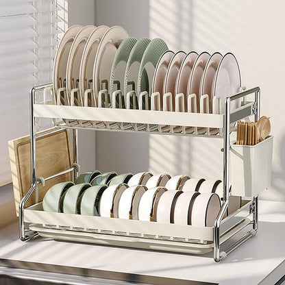 HOISIMDY 2 Tier Dish Drying Rack Dishes Organizer Rack Double Decker for Kitchen Counter