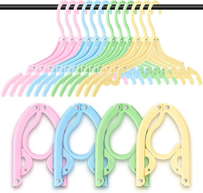 12 Pcs Travel Hangers Cruise Ship Essentials Foldable Portable Plastic Vacation Hangers Non Slip Clothes Drying Rack Travel Accessories for Hotel Dormitory School Laundry(Macaron Color)