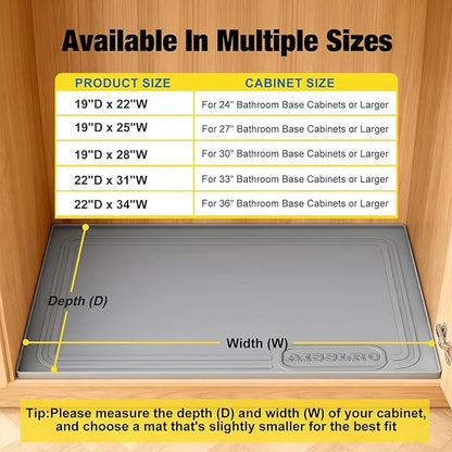Aisslro Under Sink Mat 25" X 19", Waterproof Silicone Under Sink Mats for Kitchen, Anti-Leak Shelf Liner & Cabinet Protector with Raised Edge, [BPA Free] Bathroom Tray Home Organizer, Dark Gray