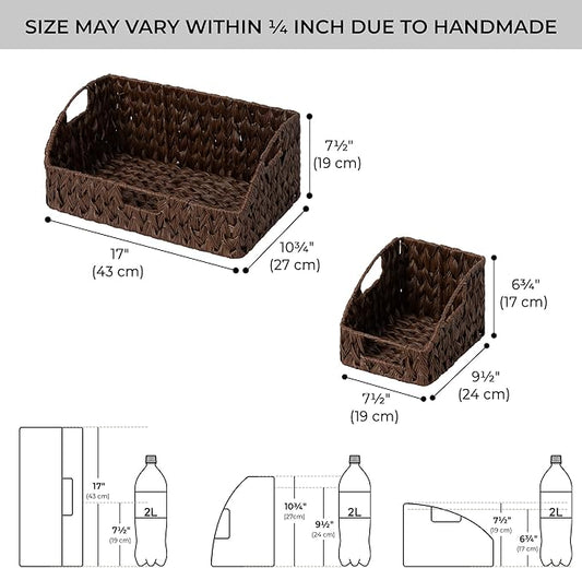 GRANNY SAYS Wicker Storage Basket for Shelves, Wicker Basket with Handles, Trapezoid Woven Baskets for Storage, Decorative Baskets for Home Decor, Brown, 3 Pack