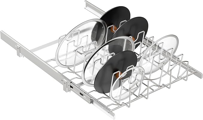 STORKING Slide Out Pot Lid Organizer Under Cabinet, Wire Dividers Kitchen Pull Out Pot Lid Storage Rack Holder, Full-Extension Rail 21" W*22" D