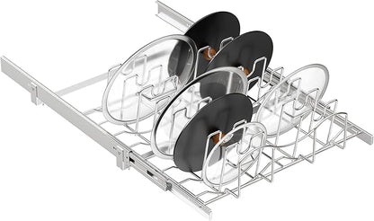 STORKING Slide Out Pot Lid Organizer Under Cabinet, Wire Dividers Kitchen Pull Out Pot Lid Storage Rack Holder, Full-Extension Rail 21" W*22" D