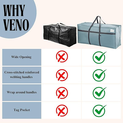 VENO 4 Pack Oversize Moving Bags for College, Heavy-Duty Storage Totes, Moving Boxes and Wardrobe Packing Supplies Alternative - Durable Laundry Bags for Clothes (Light Blue Matte, 4 Pack)