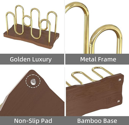 Metal Mail Organizer for Desk, Letter Holder Countertop with Wood Base Envelope Storge Paper Sorter for Bills Invoices (Walnut)