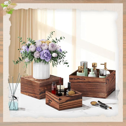 6 PCS Wooden Buffet Risers, Wood Display Risers for Food, Wooden Square Risers Display Stands, Food Risers for Buffet Table (10", 9" , 8", 7", 6", 5") with 67" Faux Greenery Vine