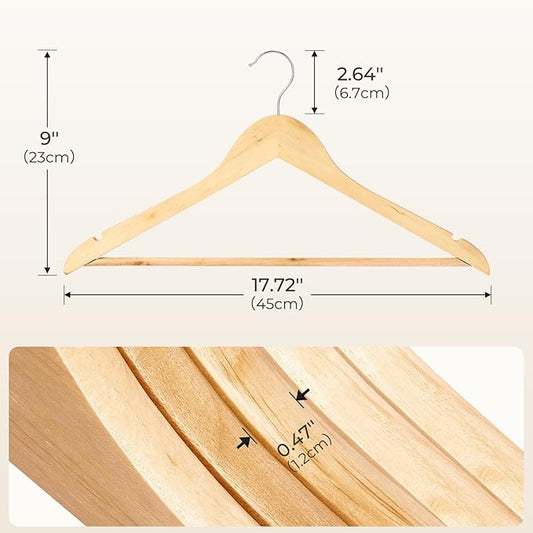 HOUSE DAY Premium Wooden Coat Hangers 100 Pack, Heavy Duty Solid Wood Clothes Hangers with 360° Swivel Hook & Pant Bar for Jackets, Dress, Shirts, Natural Wood Suit Hanger for Closet Organizer