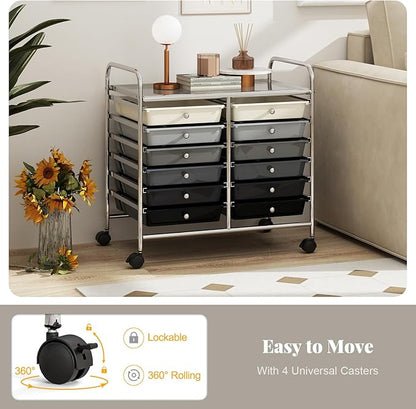 MAT EXPERT 12-Drawer Rolling Storage Cart, Mobile Utility Cart on Wheels, Removable Storage Drawers for Home, Study, Office, School,Paper Organizer